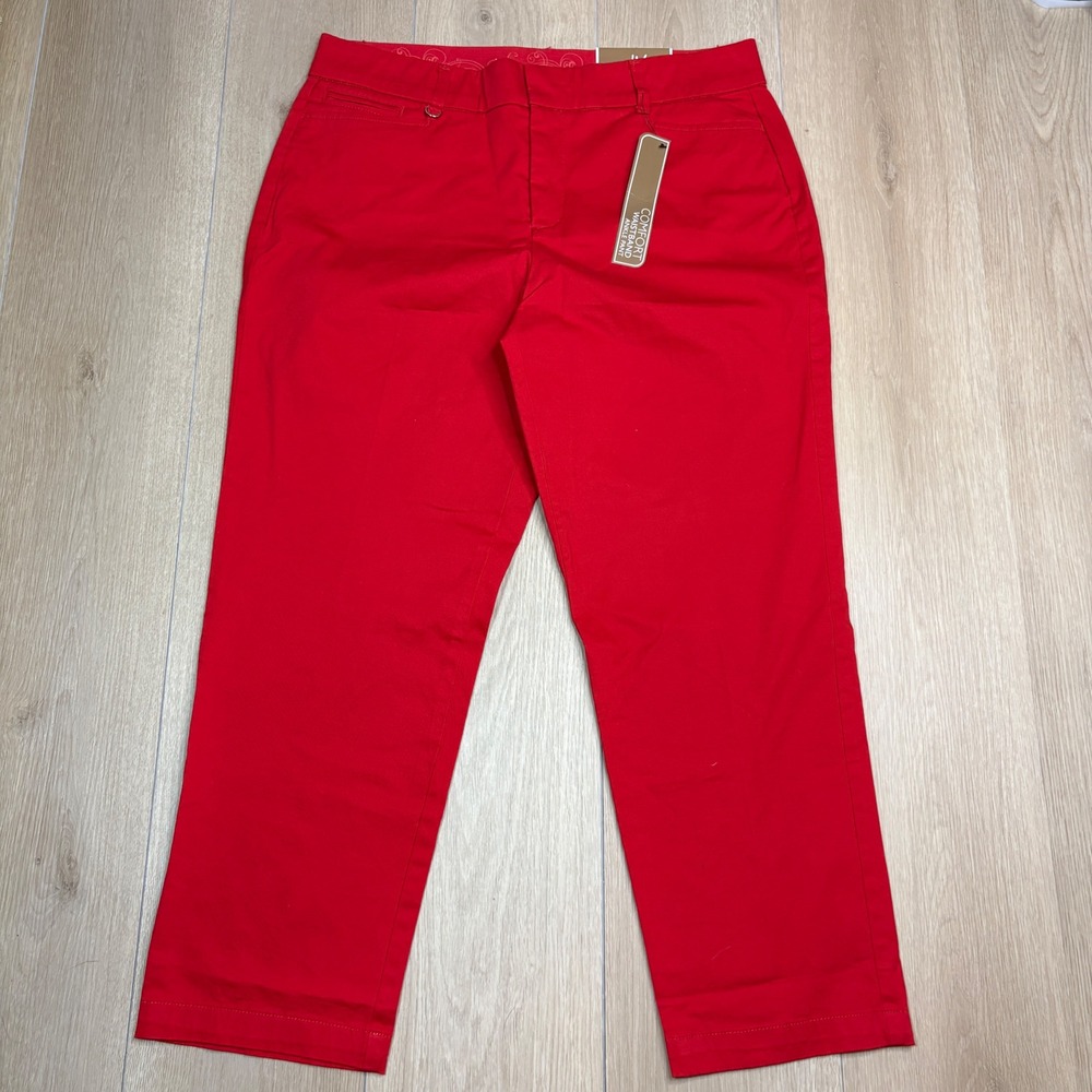 JM Collection Petite Red Comfort Waistband Ankle Pants Tummy Slimming 14P NWT